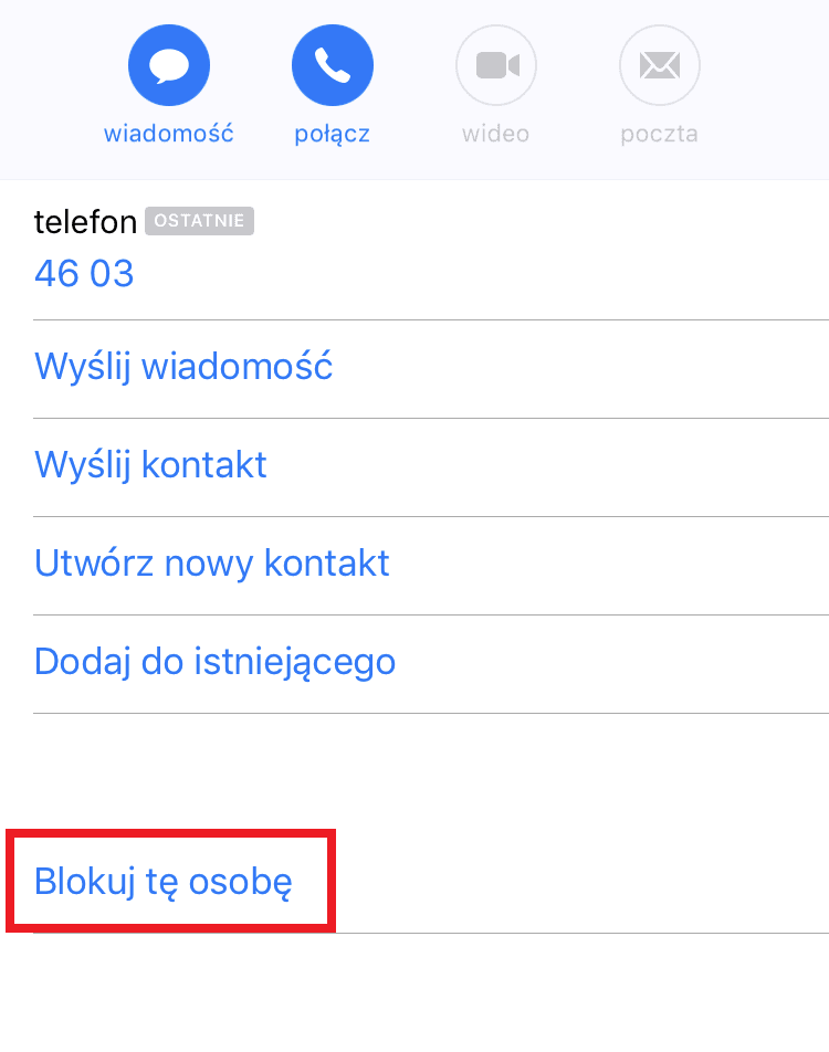 Blokowanie numeru telefonu w iOS w aplikacji Telefon