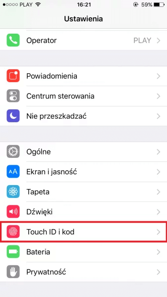 Konfigurowanie Touch ID w iOS – aplikacja Ustawienia.