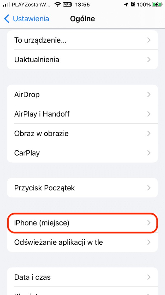 Ustawienia pamięci w iPhone na iOS