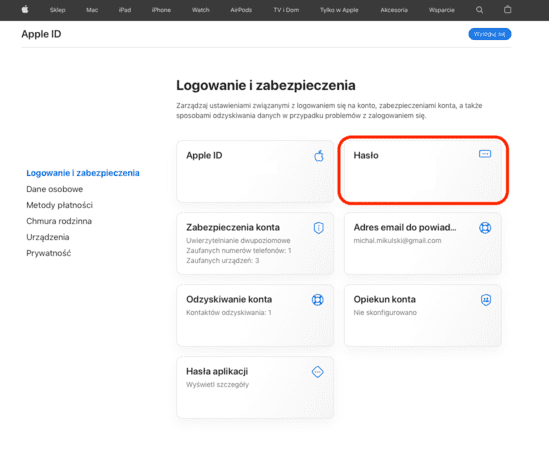Weryfikacja dwupoziomowa dla Apple ID w przeglądarce